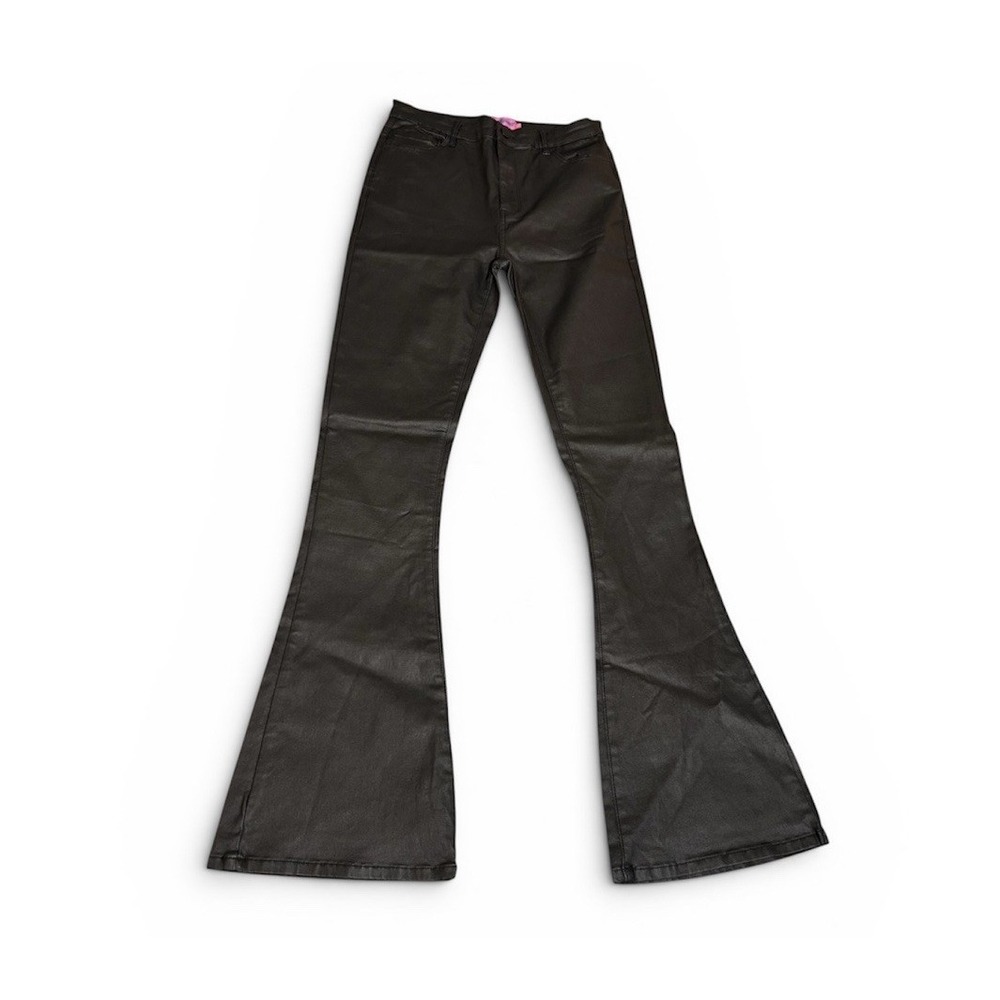 Edikted Womens Pants Large Black Faux Leather High Rise Festival Flared Trouser